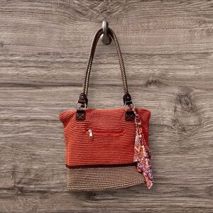 Lina Crochet Double Woven Braided Straps Tote Handbag Purse Satchel